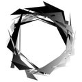 Edgy monochrome circular element. Black and white angular motif, shape