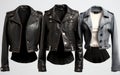 Edgy Street Style: Chic Leather Jackets Pairing isolated on a transparent background.