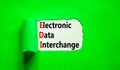 EDI electronic data interchange symbol. Concept words EDI electronic data interchange on white paper on a beautiful green