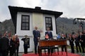 Edi Rama and Hashim Thaqi in front of the League of Prizren Royalty Free Stock Photo