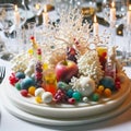 edible centerpiece made of molecular gastronomy-inspired creations that change texture and flavor HD food creativity image