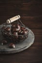 Edible chestnuts in a metal basket