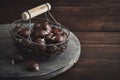 Edible chestnuts in a metal basket