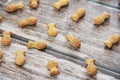 Edible dry cookies in the shape of a fish