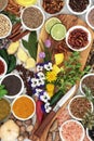 Edible Flowers and Herb and Spice Seasoning Royalty Free Stock Photo