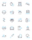Edible goods trade linear icons set. Market, Supply, Demand, Production, Distribution, Agriculture, Food line vector and