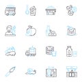 Edible goods trade linear icons set. Market, Supply, Demand, Production, Distribution, Agriculture, Food line vector and
