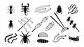 Edible insects set. Organic black ants with salt and dried crickets on stick Royalty Free Stock Photo