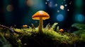 Edible orange - cap mushroom growing in green moss. Leccinum aurantiacum