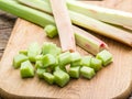 Edible rhubarb stalks.