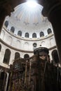 Edicule and Rotunda in The Church of the Holy Sepulchre, Christ`s tomb, in the Old City of Jerusalem, Israel