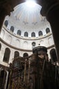 Edicule and Rotunda in The Church of the Holy Sepulchre, Christ`s tomb, in the Old City of Jerusalem, Israel Royalty Free Stock Photo