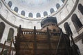 Edicule and Rotunda in The Church of the Holy Sepulchre, Christ`s tomb, in the Old City of Jerusalem, Israel Royalty Free Stock Photo