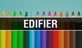 Edifier concept with education and back to school concept. Creative educational sketch and edifier text with colorful background. Royalty Free Stock Photo