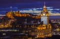 Edinburgh Castle and the Balmoral Hotel in Scotland Royalty Free Stock Photo