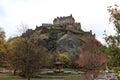 Edinburgh Castle and Fountain from Princes Street Garden Royalty Free Stock Photo