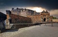 Edinburgh castle - front view with gatehouse at sunset, Castlehill, Scotland - nobody Royalty Free Stock Photo