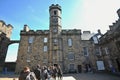 Visitors at the Edinburgh Castle historic fortress which dominates the skyline of the capital city of Scotland, from its position