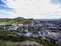 Edinburgh city historic Arthur Seat sunny Day Aerial shot Royalty Free Stock Photo