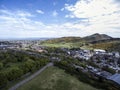 Edinburgh city historic Arthur Seat sunny Day Aerial shot 2 Royalty Free Stock Photo