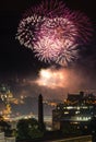 Edinburgh Cityscape with fireworks Royalty Free Stock Photo