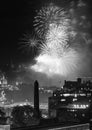 Edinburgh Cityscape with fireworks Royalty Free Stock Photo