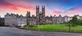 Edinburgh Old town of street Mound with New College, The University, Scotland panorama at sunset Royalty Free Stock Photo