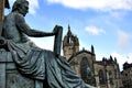 Edinburgh Saint Giles Cathedral and David Hume statue Royalty Free Stock Photo