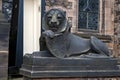 Lion sculpture at building entrance of Scottish National War Memorial inside Edinburgh Castle, Scotland, UK Royalty Free Stock Photo