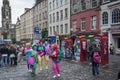 Crowd of people in High Street during the Fringe Festival in Edinburgh, Scotland, United Kingdom