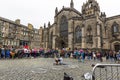 EDINBURGH, SCOTLAND 2022, August 22: Street artist performs in front of St Giles Cathedral