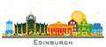Edinburgh Scotland city skyline with color buildings isolated on white. Edinburgh Cityscape with landmarks