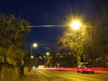 EDINBURGH, SCOTLAND-February 5, 2016-Night view of road with light and car in Edinburgh, Scotland, UK Royalty Free Stock Photo