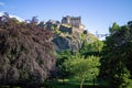 Edinburgh Scotland - Edinburgh Castle on a sunny day with blue sky view from treelined park