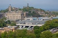 Aerial view from Scottish Edinburgh castle at Waverley railway station