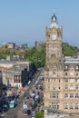 Cityscape Edinburgh at shops Princes Street, Aerial view from Scott Monument