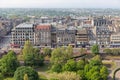 Cityscape Edinburgh with Princes Street gardens, Aerial view from castle Royalty Free Stock Photo