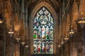 Interior St. Giles Cathedral in Edinburgh with stained glass window