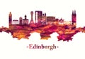 Edinburgh Scotland skyline in red