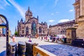 The front stone facade and main tower of the St. Giles Cathedral in Edinburgh