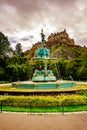 Ross Fountain with Edinburgh Castle in West Princes Street Gardens Royalty Free Stock Photo