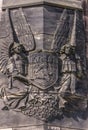 Royal coat of arms carried by angels at Castle, Edinburgh, Scotland. Royalty Free Stock Photo