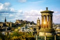 Edinburgh skyline as seen from Calton Hill Edinburgh Dugald Stewart monument with Edinburgh Castle Royalty Free Stock Photo