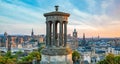 Edinburgh skyline at sunset, view from Calton Hill, Scotland Royalty Free Stock Photo