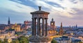 Edinburgh skyline at sunset, view from Calton Hill, Scotland Royalty Free Stock Photo