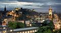 Edinburgh Skylines building and castle from Calton Hill at dusk