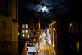Edinburgh, United Kingdom - 12/04/2017: A night view of light tr