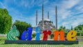 Edirne Logo and Selimiye Mosque, Edirne, Turkey Royalty Free Stock Photo