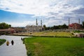 Edirne Municipality Building and Old Mosque are visible from the garden of Selimiye Mosque, Turkey Edirne September 16 2023