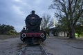 Edirne train station Karaagac, Edirne, Turkey. Historic steam locomotive. It is exhibited in front of the old railway station Royalty Free Stock Photo